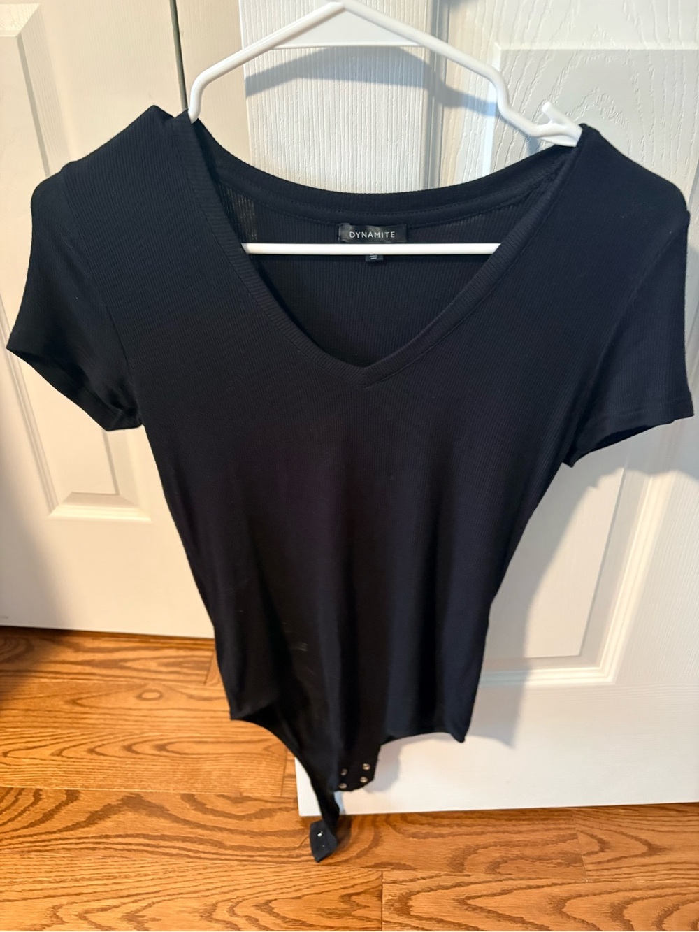 Dynamite Black Ribbed V-Neck Short-Sleeve Bodysuit